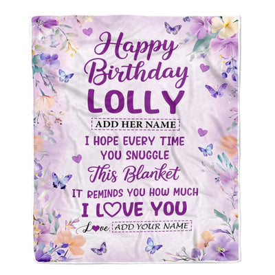 Personalized Happy Birthday Lolly Gifts From Granddaughter Grandson Blanket I Love You Purple Floral Birthday Gift Idea For Lolly Gifts Custom Fleece Blanket | teecentury