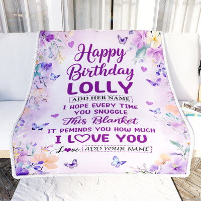 Personalized Happy Birthday Lolly Gifts From Granddaughter Grandson Blanket I Love You Purple Floral Birthday Gift Idea For Lolly Gifts Custom Fleece Blanket | teecentury