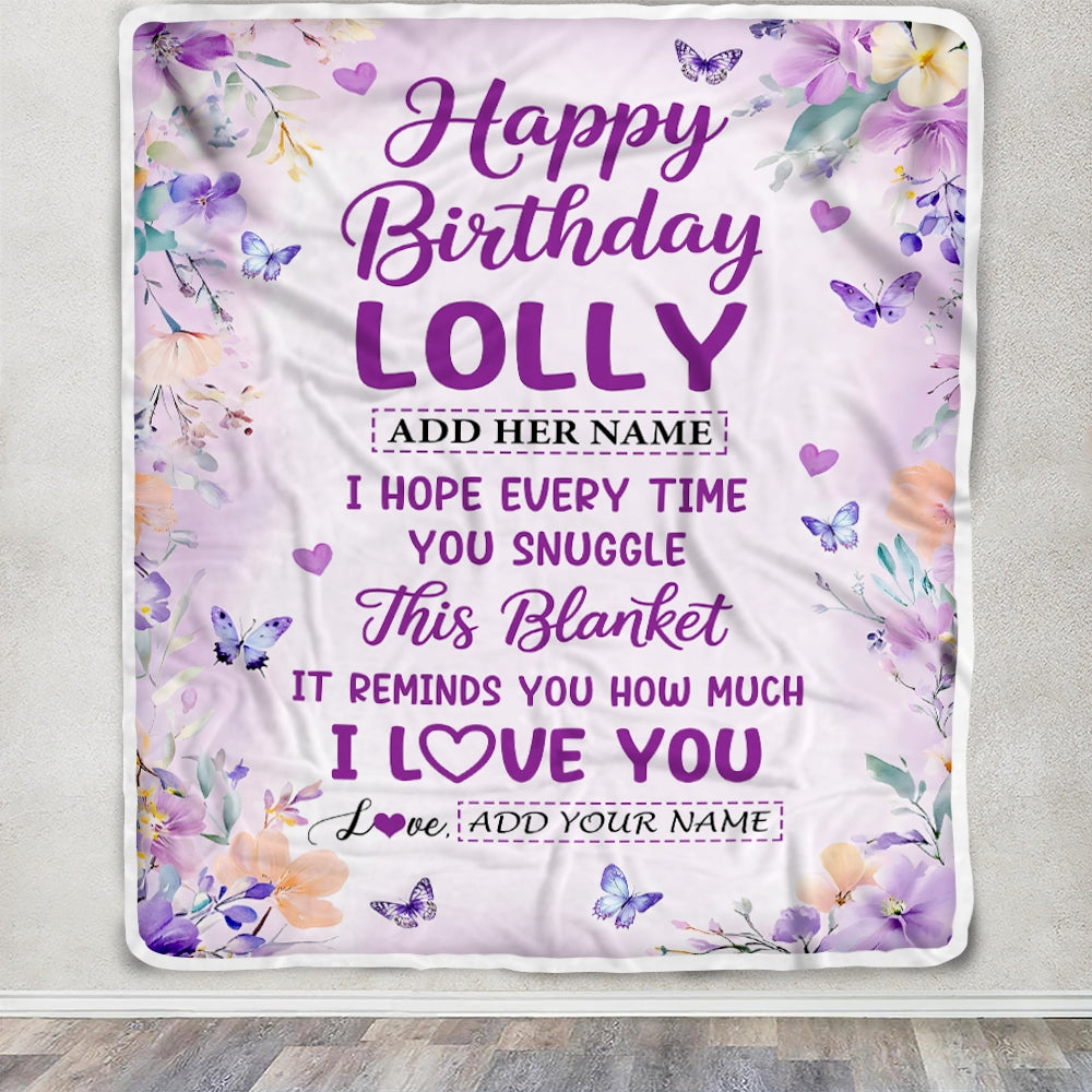 Personalized Happy Birthday Lolly Gifts From Granddaughter Grandson Blanket I Love You Purple Floral Birthday Gift Idea For Lolly Gifts Custom Fleece Blanket | teecentury