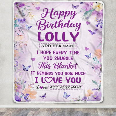 Personalized Happy Birthday Lolly Gifts From Granddaughter Grandson Blanket I Love You Purple Floral Birthday Gift Idea For Lolly Gifts Custom Fleece Blanket | teecentury