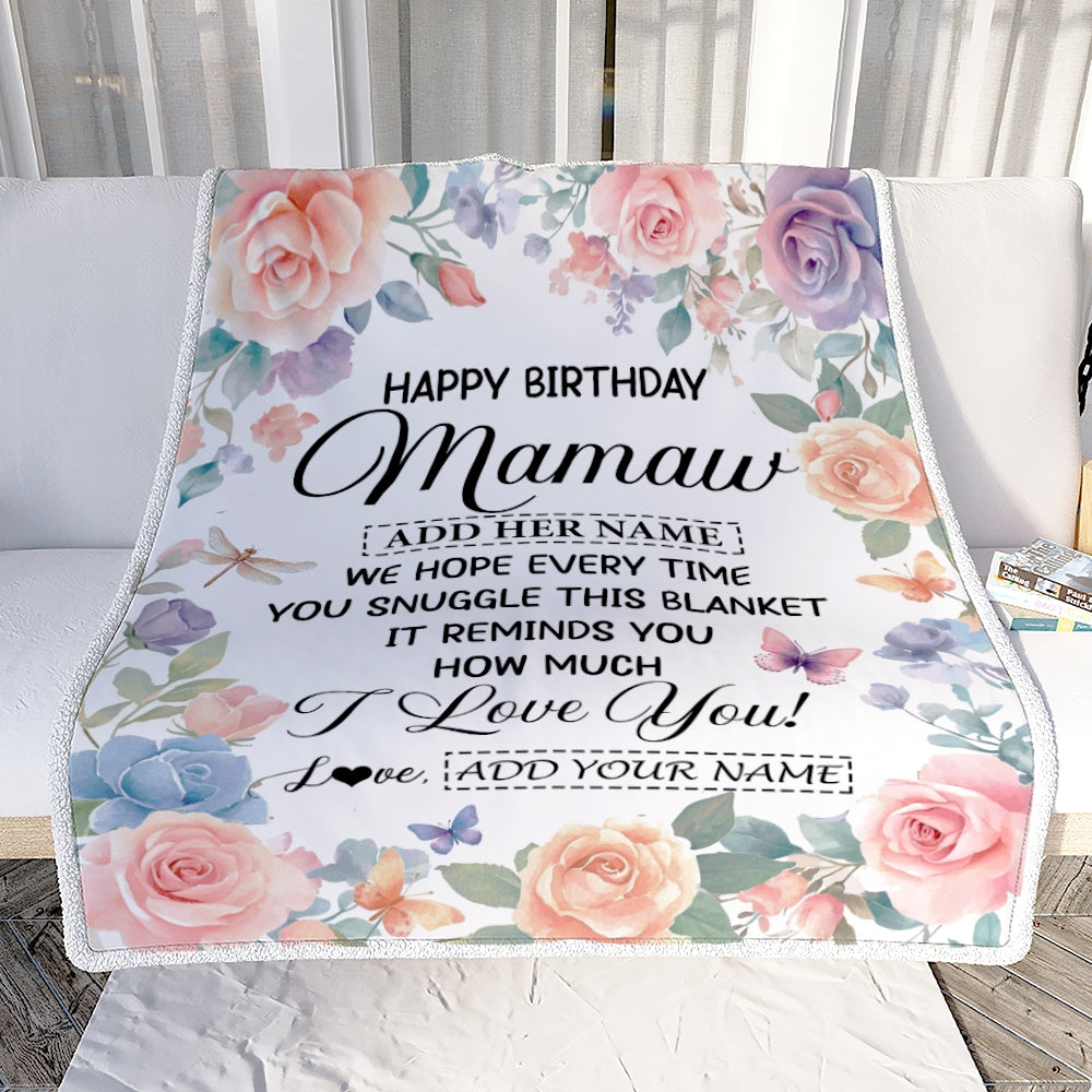 Personalized Happy Birthday Mamaw Gifts From Granddaughter Grandkids Blanket Butterfly Flower Present Birthday Gift For Mamaw Gifts Customized Fleece Blanket | teecentury
