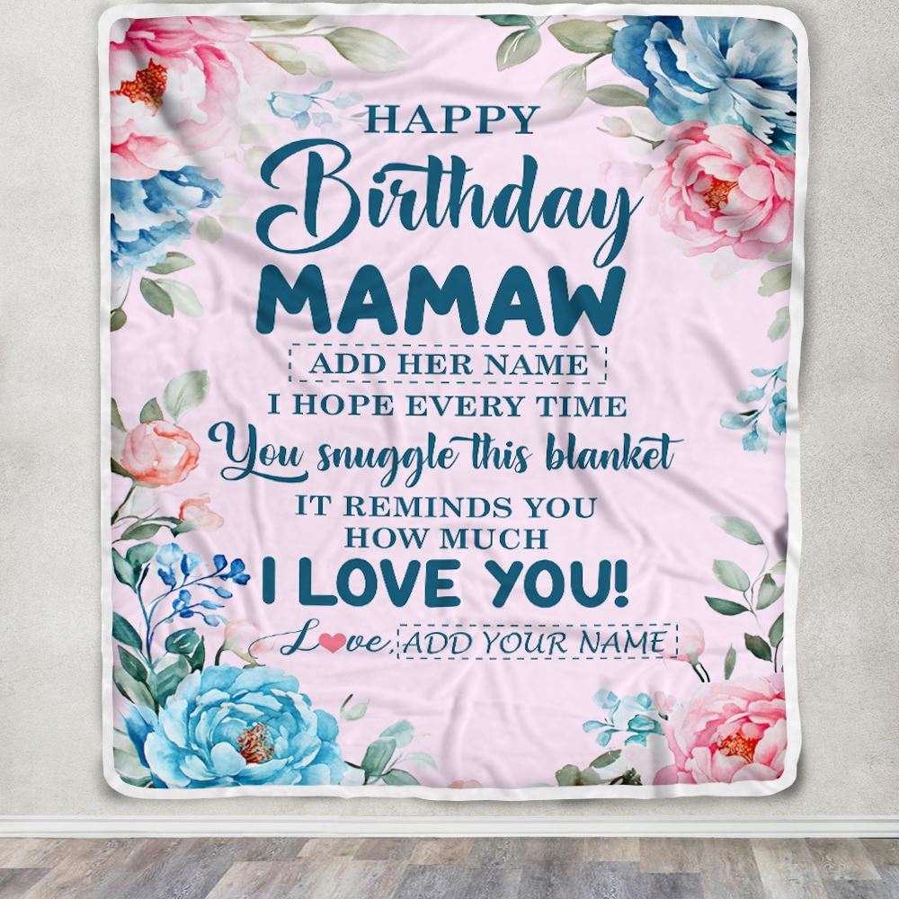 Personalized Happy Birthday Mamaw Gifts From Granddaughter Grandson Blanket Floral Flower Birthday Gifts For Mamaw Gifts Birthday Customized Fleece Blanket | teecentury