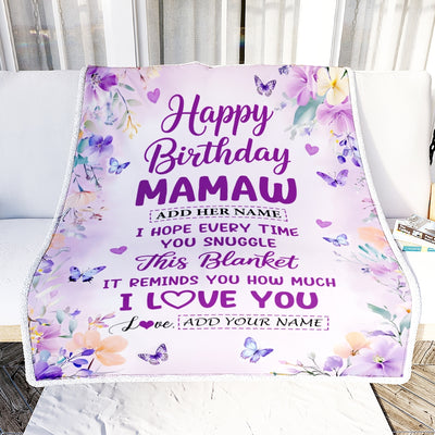 Personalized Happy Birthday Mamaw Gifts From Granddaughter Grandson Blanket I Love You Purple Floral Birthday Gift Idea For Mamaw Gifts Custom Fleece Blanket | teecentury
