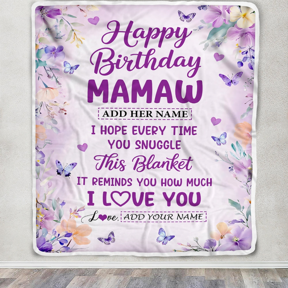 Personalized Happy Birthday Mamaw Gifts From Granddaughter Grandson Blanket I Love You Purple Floral Birthday Gift Idea For Mamaw Gifts Custom Fleece Blanket | teecentury