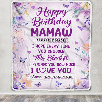 Personalized Happy Birthday Mamaw Gifts From Granddaughter Grandson Blanket I Love You Purple Floral Birthday Gift Idea For Mamaw Gifts Custom Fleece Blanket | teecentury