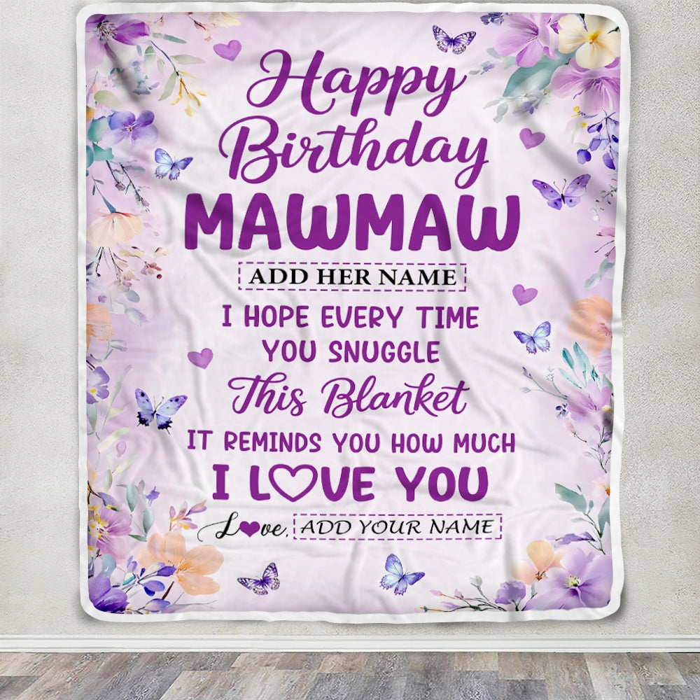 Personalized Happy Birthday Mawmaw Gifts From Granddaughter Blanket I Love You Purple Floral Birthday Gift Idea For Mawmaw Gifts Custom Fleece Throw Blanket | teecentury