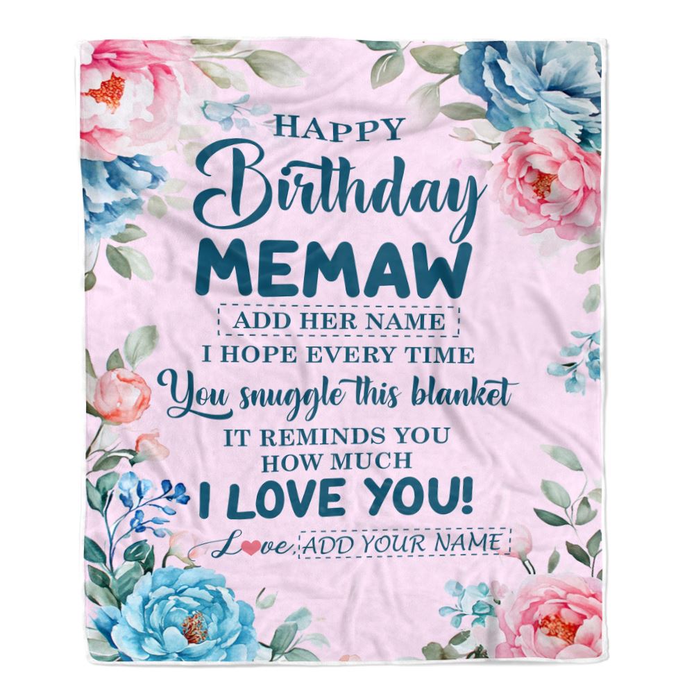 Personalized Happy Birthday Memaw Gifts From Granddaughter Grandson Blanket Floral Flower Birthday Gifts For Memaw Gifts Birthday Customized Fleece Blanket | teecentury