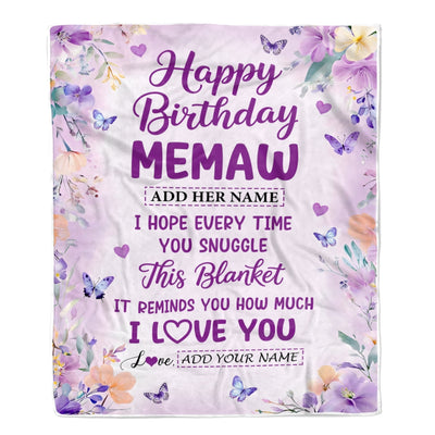 Personalized Happy Birthday Memaw Gifts From Granddaughter Grandson Blanket I Love You Purple Floral Birthday Gift Idea For Memaw Gifts Custom Fleece Blanket | teecentury