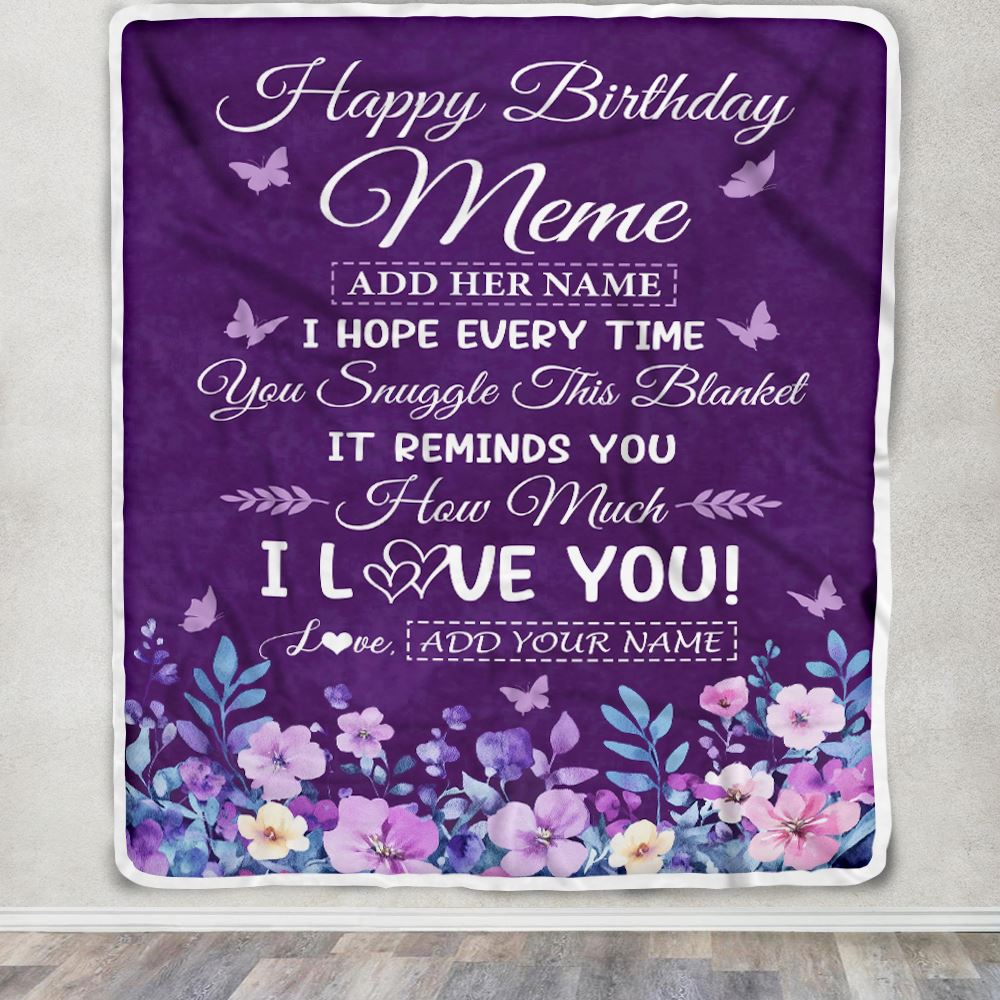 Personalized Happy Birthday Meme Birthday Gifts From Granddaughter Grandson Blanket Purple Floral Unique Birthday Gifts Meme Gifts Customized Fleece Blanket | teecentury