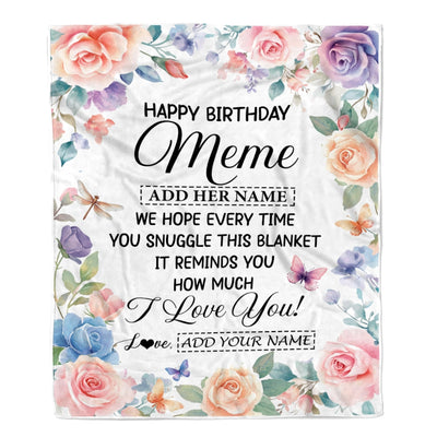 Personalized Happy Birthday Meme Gifts From Granddaughter Grandkids Blanket Butterfly Flower Present Birthday Gift For Meme Gifts Customized Fleece Blanket | teecentury