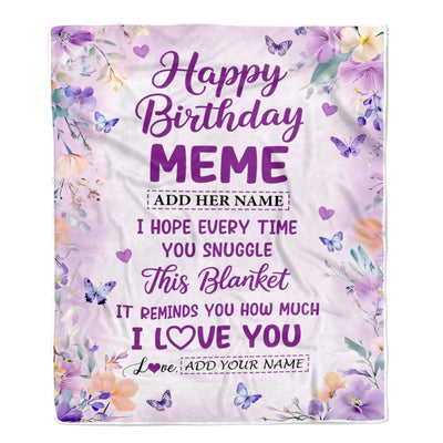 Personalized Happy Birthday Meme Gifts From Granddaughter Grandson Blanket I Love You Purple Floral Birthday Gift Idea For Meme Gifts Custom Fleece Blanket | teecentury