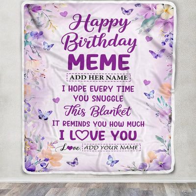 Personalized Happy Birthday Meme Gifts From Granddaughter Grandson Blanket I Love You Purple Floral Birthday Gift Idea For Meme Gifts Custom Fleece Blanket | teecentury