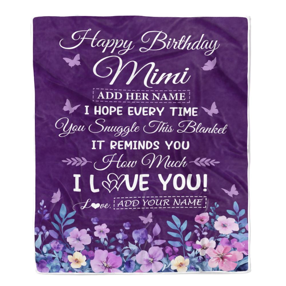 Personalized Happy Birthday Mimi Birthday Gifts From Granddaughter Grandson Blanket Purple Floral Unique Birthday Gifts Mimi Gifts Customized Fleece Blanket | teecentury