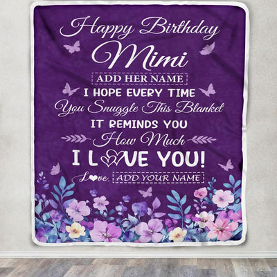 Personalized Happy Birthday Mimi Birthday Gifts From Granddaughter Grandson Blanket Purple Floral Unique Birthday Gifts Mimi Gifts Customized Fleece Blanket | teecentury