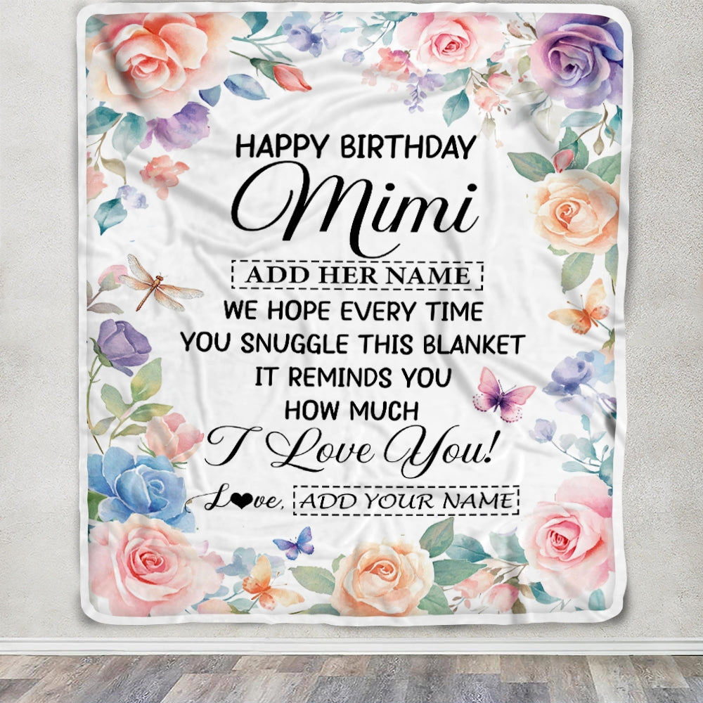 Personalized Happy Birthday Mimi Gifts From Granddaughter Grandkids Blanket Butterfly Flower Present Birthday Gift For Mimi Gifts Customized Fleece Blanket | teecentury