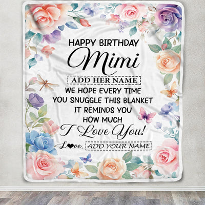 Personalized Happy Birthday Mimi Gifts From Granddaughter Grandkids Blanket Butterfly Flower Present Birthday Gift For Mimi Gifts Customized Fleece Blanket | teecentury