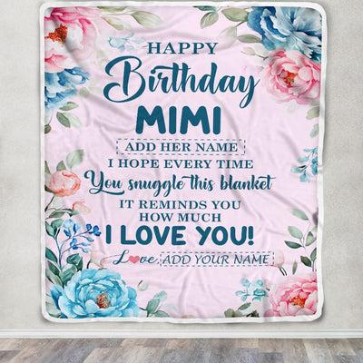 Personalized Happy Birthday Mimi Gifts From Granddaughter Grandson Blanket Floral Flower Birthday Gifts For Mimi Gifts For Birthday Customized Fleece Blanket | teecentury