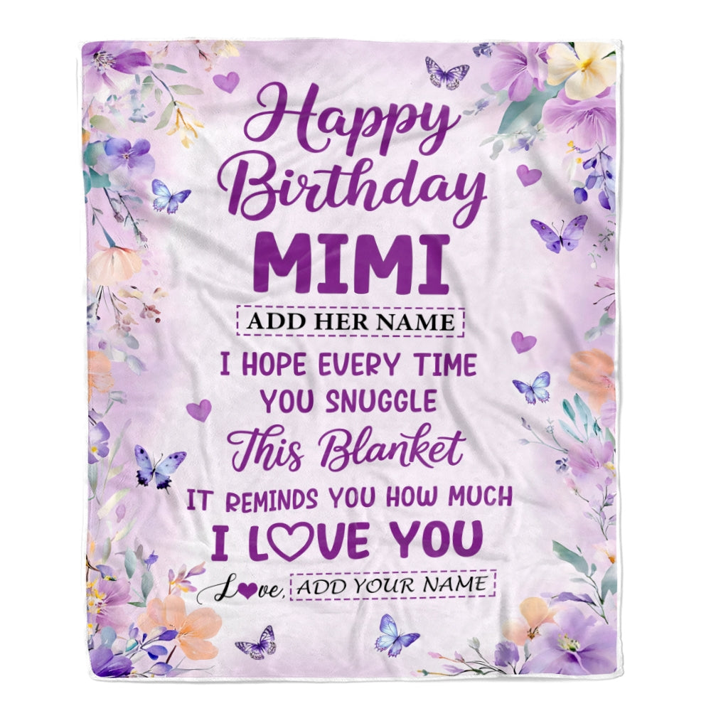 Personalized Happy Birthday Mimi Gifts From Granddaughter Grandson Blanket I Love You Purple Floral Birthday Gift Idea For Mimi Gifts Custom Fleece Blanket | teecentury