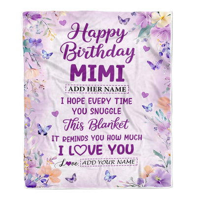 Personalized Happy Birthday Mimi Gifts From Granddaughter Grandson Blanket I Love You Purple Floral Birthday Gift Idea For Mimi Gifts Custom Fleece Blanket | teecentury
