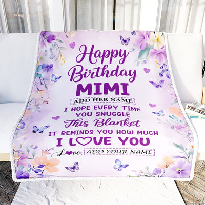 Personalized Happy Birthday Mimi Gifts From Granddaughter Grandson Blanket I Love You Purple Floral Birthday Gift Idea For Mimi Gifts Custom Fleece Blanket | teecentury