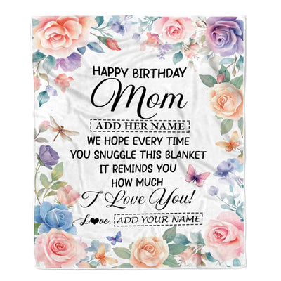 Personalized Happy Birthday Mom Gifts From Daughter Son Blanket Butterfly Flower Present Birthday Gift For Mom Mother Gifts Customized Fleece Throw Blanket | teecentury