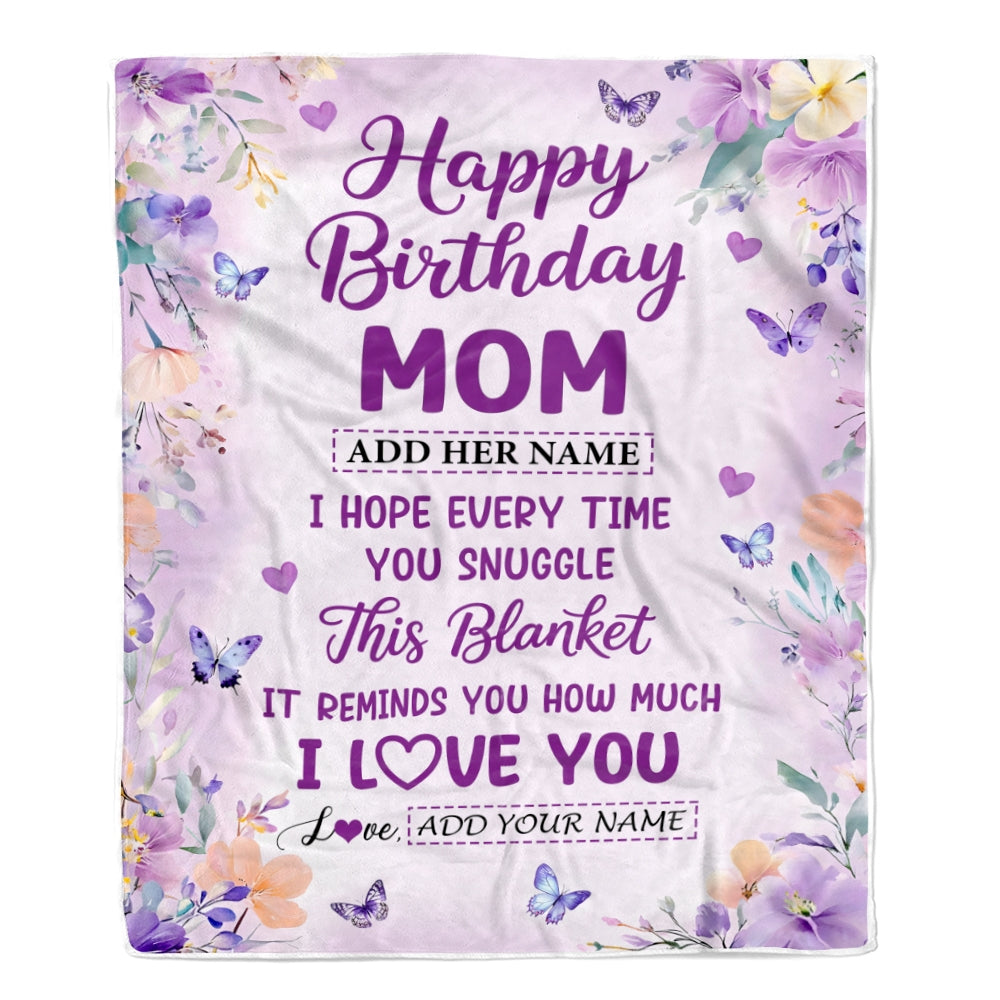 Personalized Happy Birthday Mom Gifts From Daughter Son Blanket I Love You Purple Floral Birthday Gift Idea For Mom Mother Gifts Customized Fleece Blanket | teecentury