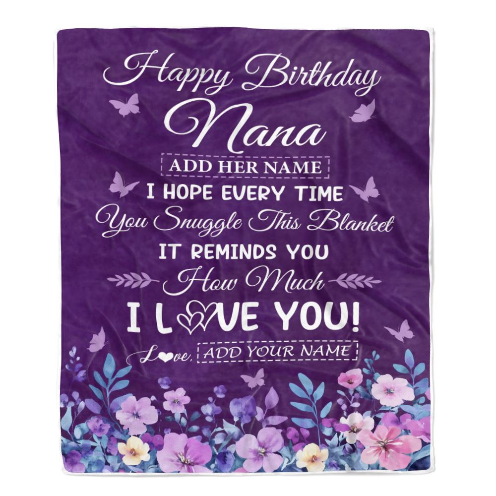 Personalized Happy Birthday Nana Birthday Gifts From Granddaughter Grandson Blanket Purple Floral Unique Birthday Gifts Nana Gifts Customized Fleece Blanket | teecentury