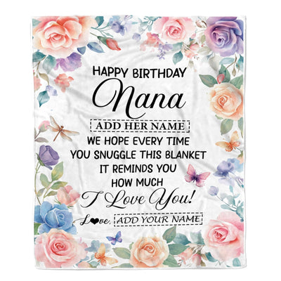 Personalized Happy Birthday Nana Gifts From Granddaughter Grandkids Blanket Butterfly Flower Present Birthday Gift For Nana Gifts Customized Fleece Blanket | teecentury
