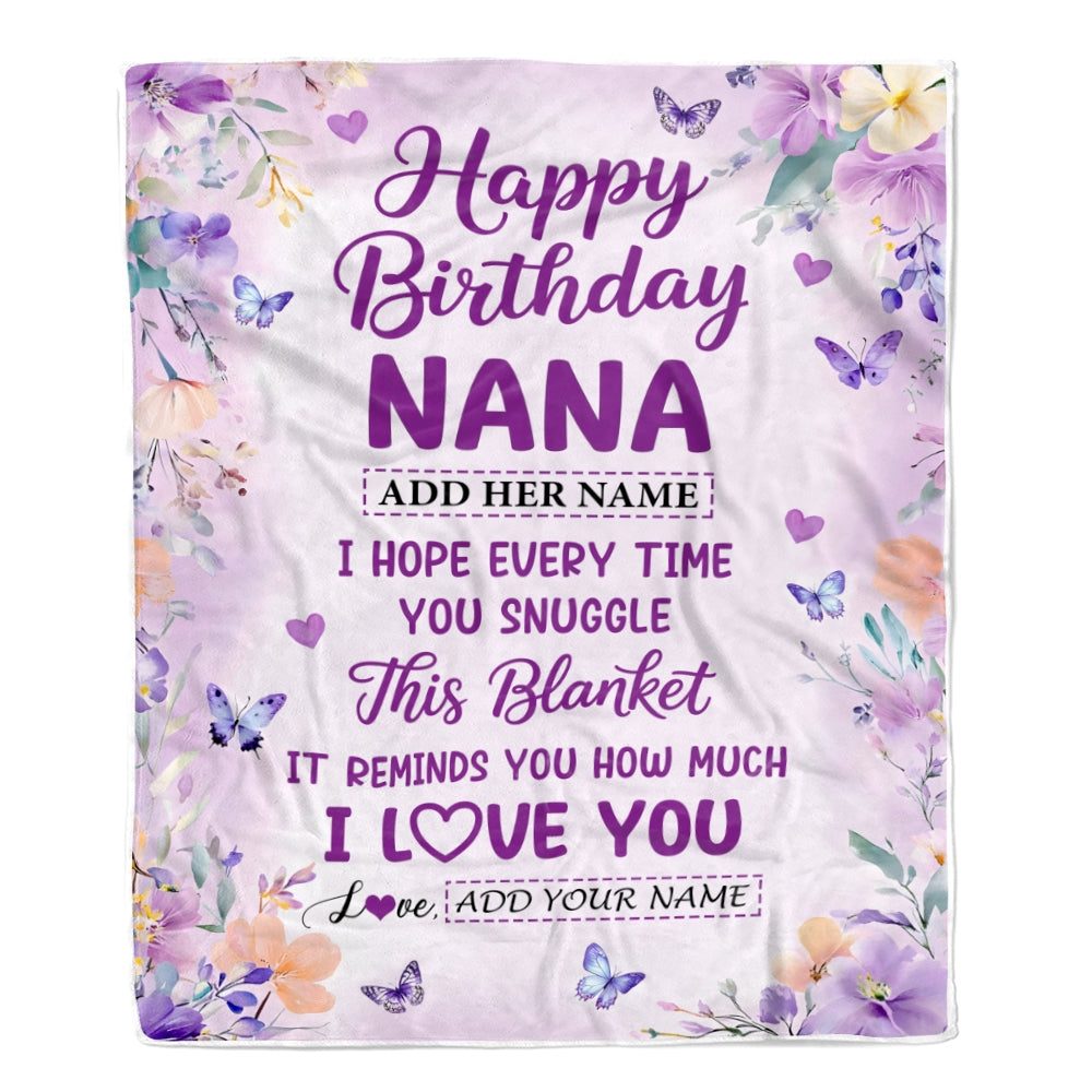 Personalized Happy Birthday Nana Gifts From Granddaughter Grandson Blanket I Love You Purple Floral Birthday Gift Idea For Nana Gifts Custom Fleece Blanket | teecentury