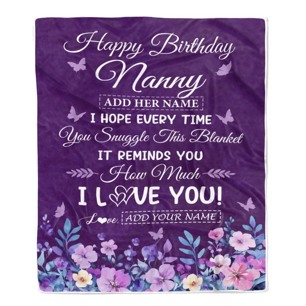 Personalized Happy Birthday Nanny Birthday Gifts From Kids Blanket Purple Floral Unique Birthday Gifts Nanny Gifts Customized Fleece Throw Blanket | teecentury