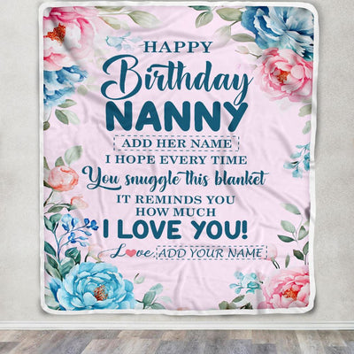 Personalized Happy Birthday Nanny Gifts From Kids Blanket Floral Flower Birthday Gifts For Nanny Gifts For Birthday Customized Fleece Throw Blanket | teecentury