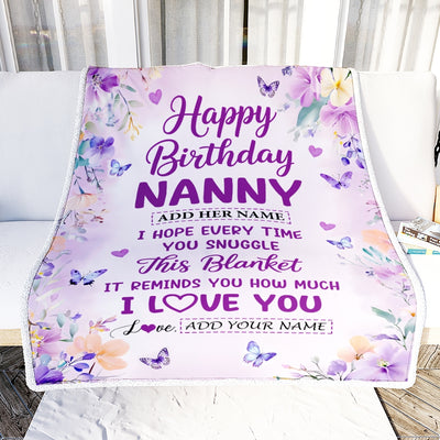 Personalized Happy Birthday Nanny Gifts From Kids Blanket I Love You Purple Floral Birthday Gift Idea For Nanny Gifts Customized Fleece Throw Blanket | teecentury