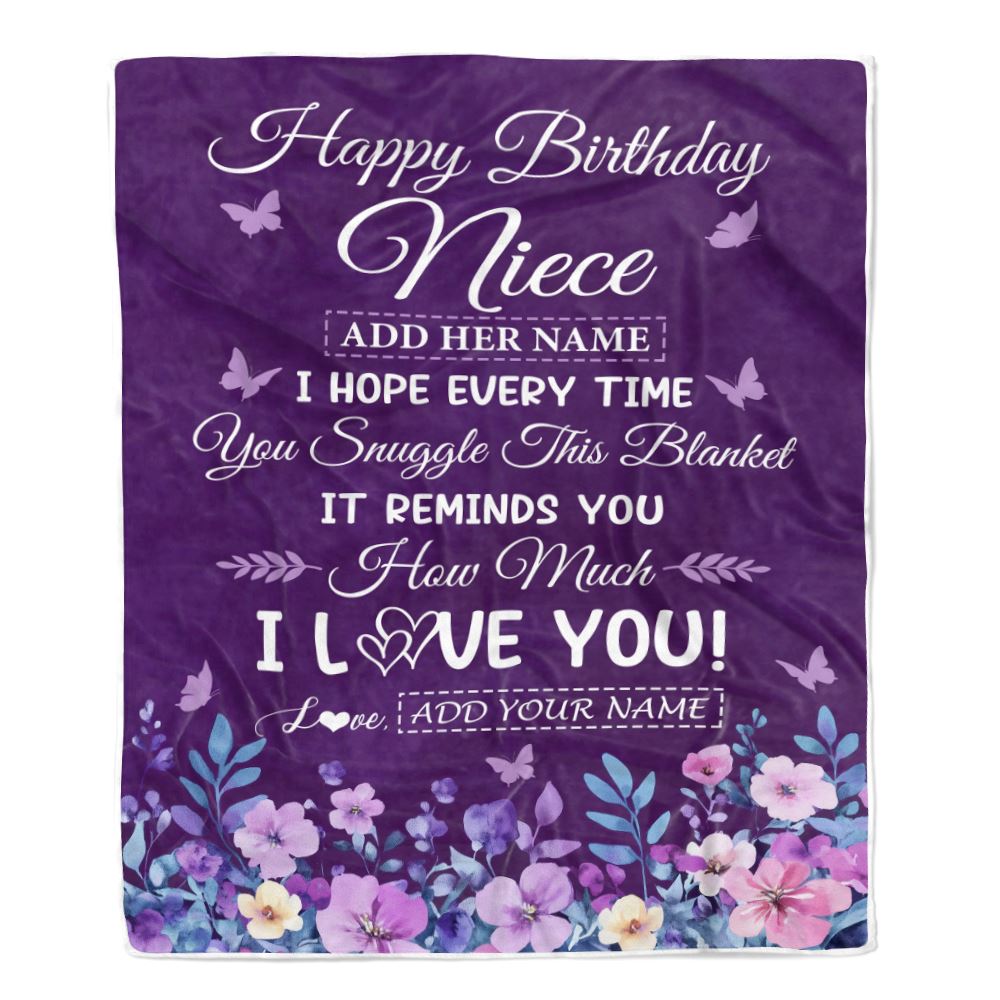 Personalized Happy Birthday Niece Birthday Gifts From Aunt Uncle Blanket Purple Floral Unique Birthday Gifts Niece Gifts Customized Fleece Throw Blanket | teecentury