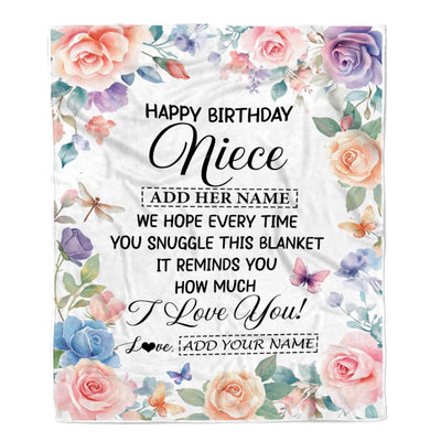 Personalized Happy Birthday Niece Gifts From Aunt Uncle Blanket Butterfly Flower Present Birthday Gift For Niece Gifts Customized Fleece Throw Blanket | teecentury