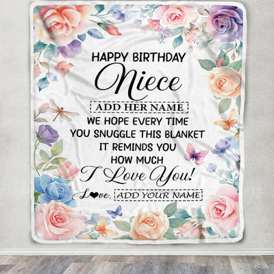 Personalized Happy Birthday Niece Gifts From Aunt Uncle Blanket Butterfly Flower Present Birthday Gift For Niece Gifts Customized Fleece Throw Blanket | teecentury