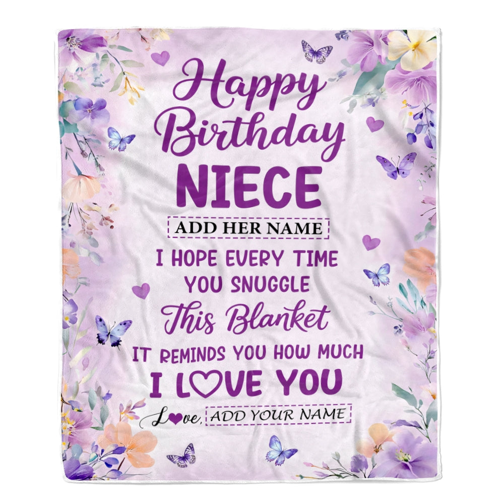 Personalized Happy Birthday Niece Gifts From Aunt Uncle Blanket I Love You Purple Floral Birthday Gift Idea For Niece Gifts Customized Fleece Throw Blanket | teecentury
