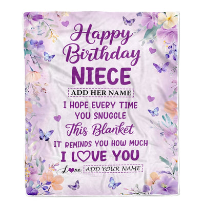 Personalized Happy Birthday Niece Gifts From Aunt Uncle Blanket I Love You Purple Floral Birthday Gift Idea For Niece Gifts Customized Fleece Throw Blanket | teecentury