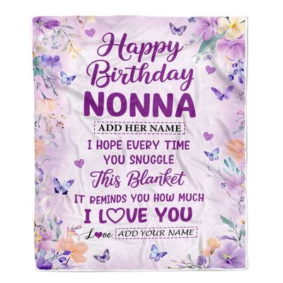 Personalized Happy Birthday Nonna Gifts From Granddaughter Grandson Blanket I Love You Purple Floral Birthday Gift Idea For Nonna Gifts Custom Fleece Blanket | teecentury