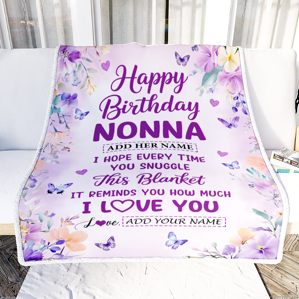 Personalized Happy Birthday Nonna Gifts From Granddaughter Grandson Blanket I Love You Purple Floral Birthday Gift Idea For Nonna Gifts Custom Fleece Blanket | teecentury