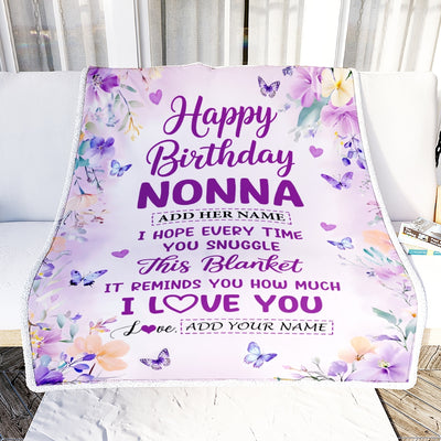 Personalized Happy Birthday Nonna Gifts From Granddaughter Grandson Blanket I Love You Purple Floral Birthday Gift Idea For Nonna Gifts Custom Fleece Blanket | teecentury