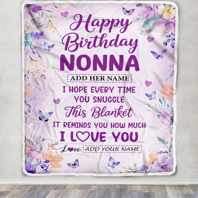 Personalized Happy Birthday Nonna Gifts From Granddaughter Grandson Blanket I Love You Purple Floral Birthday Gift Idea For Nonna Gifts Custom Fleece Blanket | teecentury