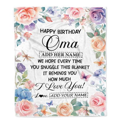 Personalized Happy Birthday Oma Gifts From Granddaughter Grandkids Blanket Butterfly Flower Present Birthday Gift For Oma Gifts Customized Fleece Throw Blanket | teecentury