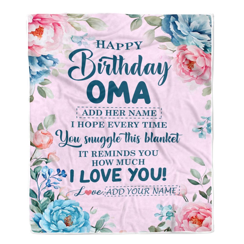 Personalized Happy Birthday Oma Gifts From Granddaughter Grandson Blanket Floral Flower Birthday Gifts For Oma Gifts For Birthday Customized Fleece Blanket | teecentury