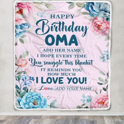 Personalized Happy Birthday Oma Gifts From Granddaughter Grandson Blanket Floral Flower Birthday Gifts For Oma Gifts For Birthday Customized Fleece Blanket | teecentury