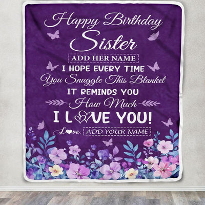 Personalized Happy Birthday Sister Birthday Gifts From Brother Blanket Purple Floral Unique Birthday Gifts Sister Gifts Customized Fleece Throw Blanket | teecentury