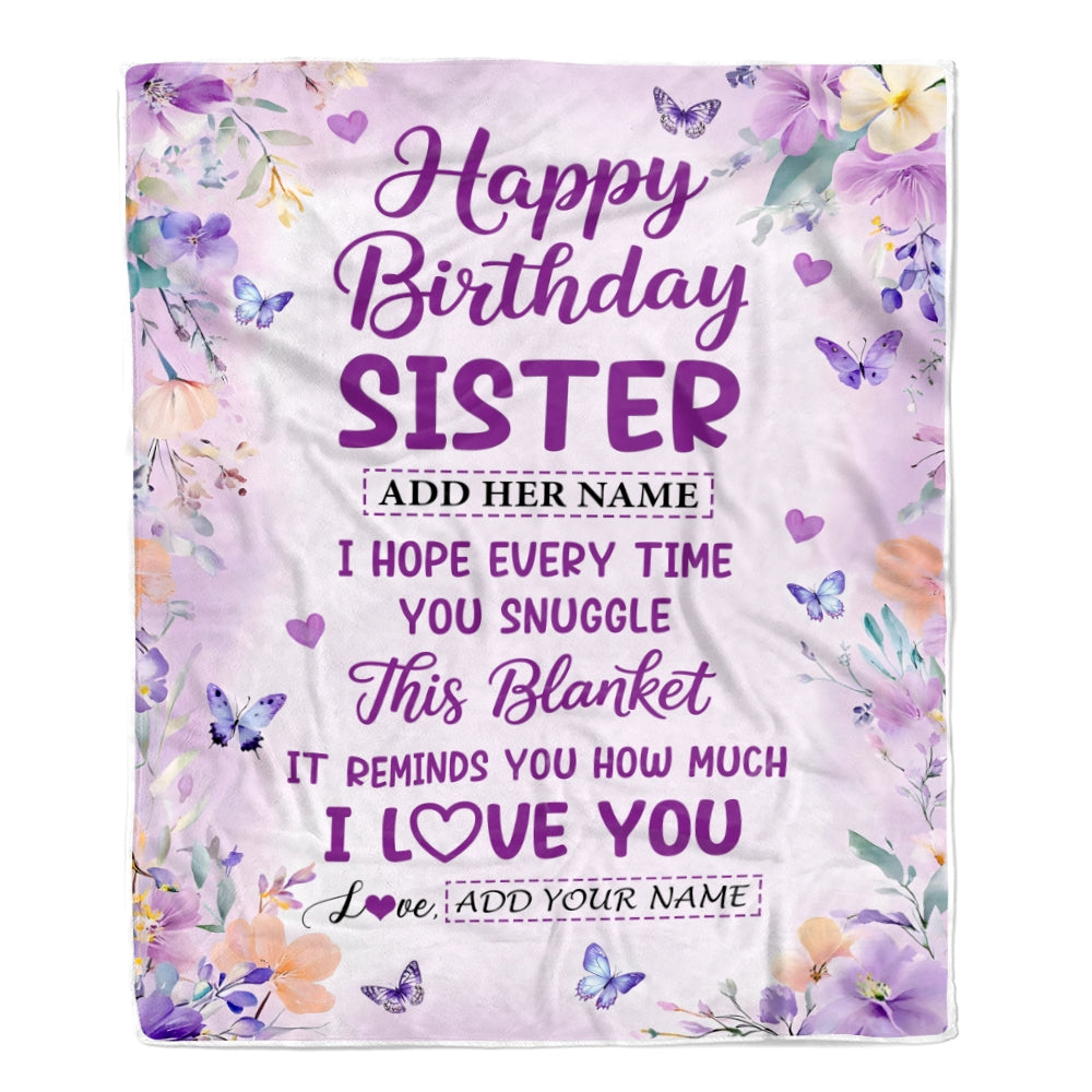 Personalized Happy Birthday Sister Gifts From Brother Blanket I Love You Purple Floral Birthday Gift Idea For Sister Gifts Customized Fleece Throw Blanket | teecentury