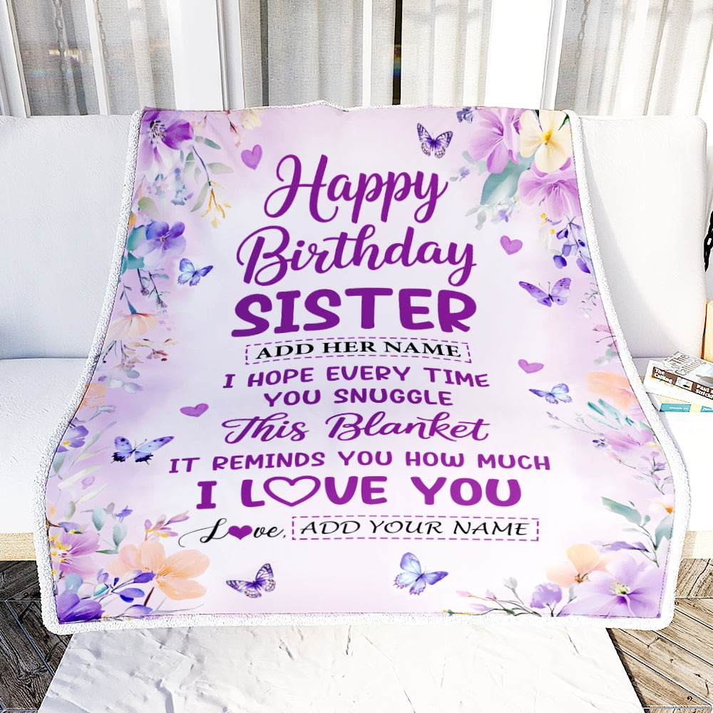 Personalized Happy Birthday Sister Gifts From Brother Blanket I Love You Purple Floral Birthday Gift Idea For Sister Gifts Customized Fleece Throw Blanket | teecentury