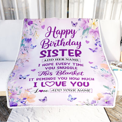 Personalized Happy Birthday Sister Gifts From Brother Blanket I Love You Purple Floral Birthday Gift Idea For Sister Gifts Customized Fleece Throw Blanket | teecentury