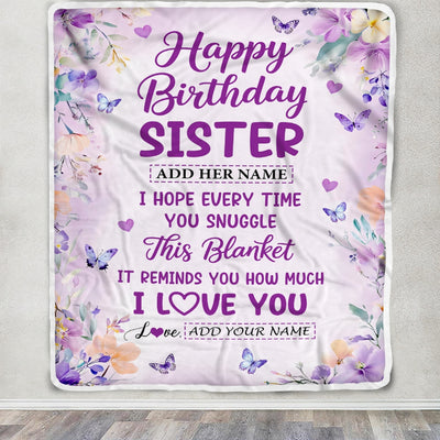 Personalized Happy Birthday Sister Gifts From Brother Blanket I Love You Purple Floral Birthday Gift Idea For Sister Gifts Customized Fleece Throw Blanket | teecentury