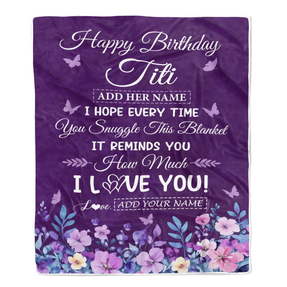 Personalized Happy Birthday Titi Birthday Gifts From Niece Nephew Blanket Purple Floral Unique Birthday Gifts Titi Gifts Customized Fleece Throw Blanket | teecentury